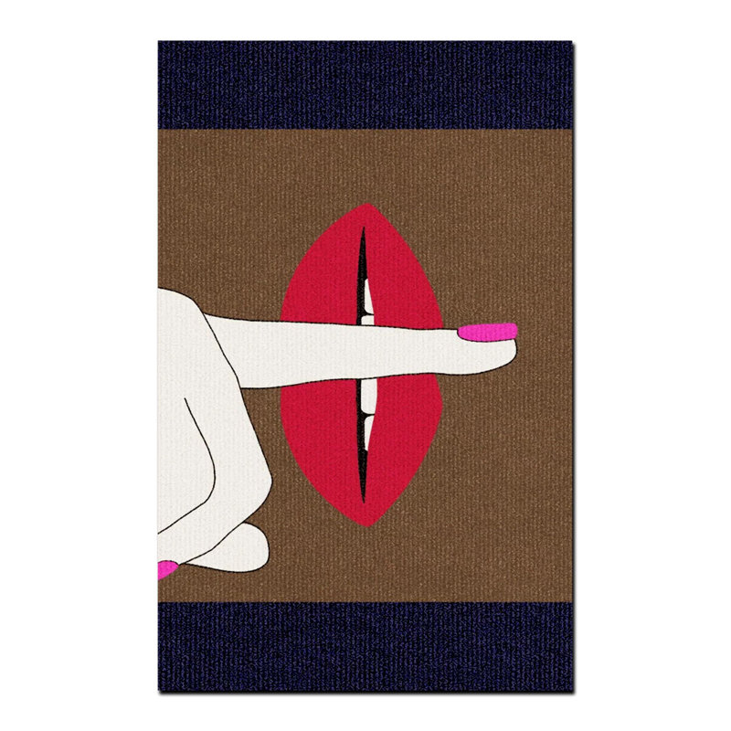 Tapis rose tissé à motif thématique «Shh», Rectangle 4 pi 7,12 po x 6 pi 6,74 po