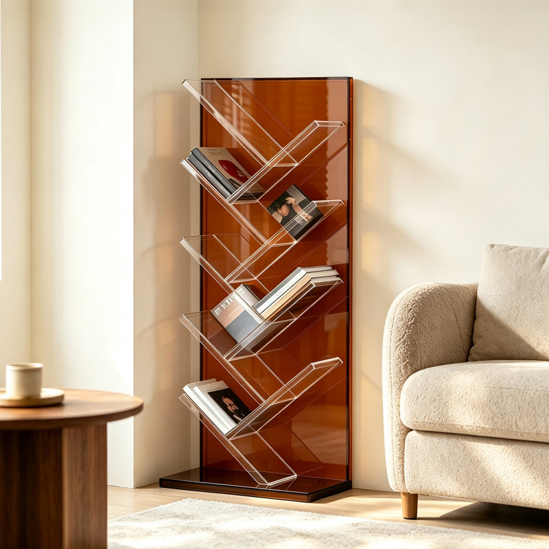 Étagère de plancher en acrylique transparent en forme d'arbre, Ambre