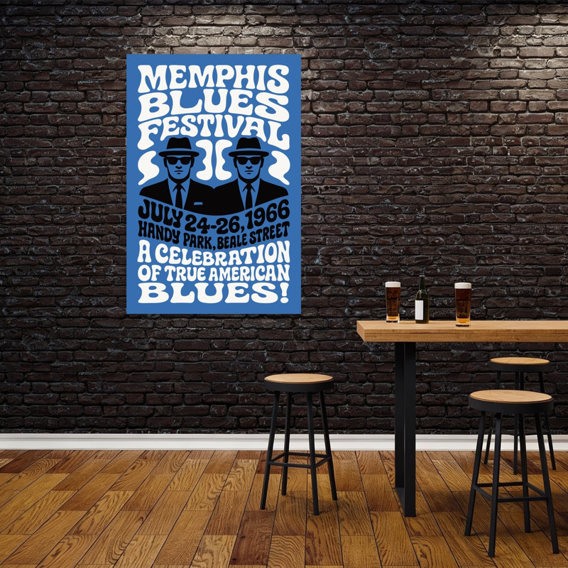 «Memphis Blues Festival», art rétro rétro classique, 60" H x 40" W