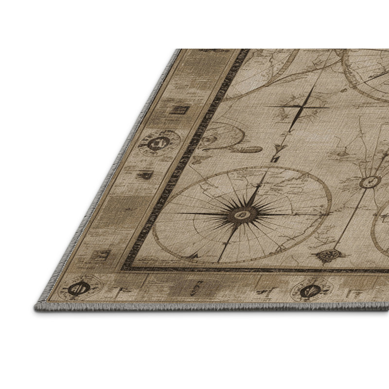 Washable Navigation routes Nautical Area Rug, Rectangle 5' x 7'