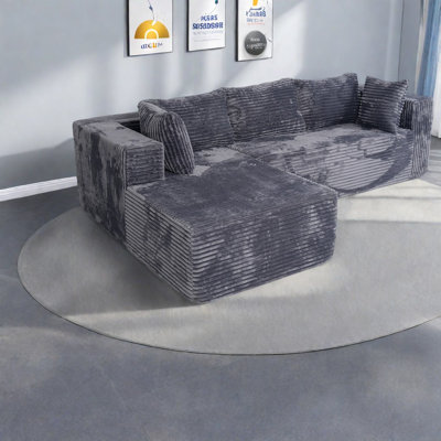Compression Sectionals 100 Inch Corduroy Modern L Shaped Sofa For Home