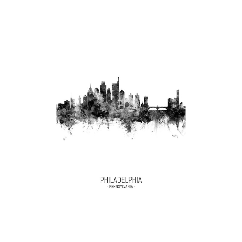 Philadelphia Skyline Portrait Black And White by Michael Tompsett - Wrapped Canvas Print, 20.32 cm H x 30.48 cm W