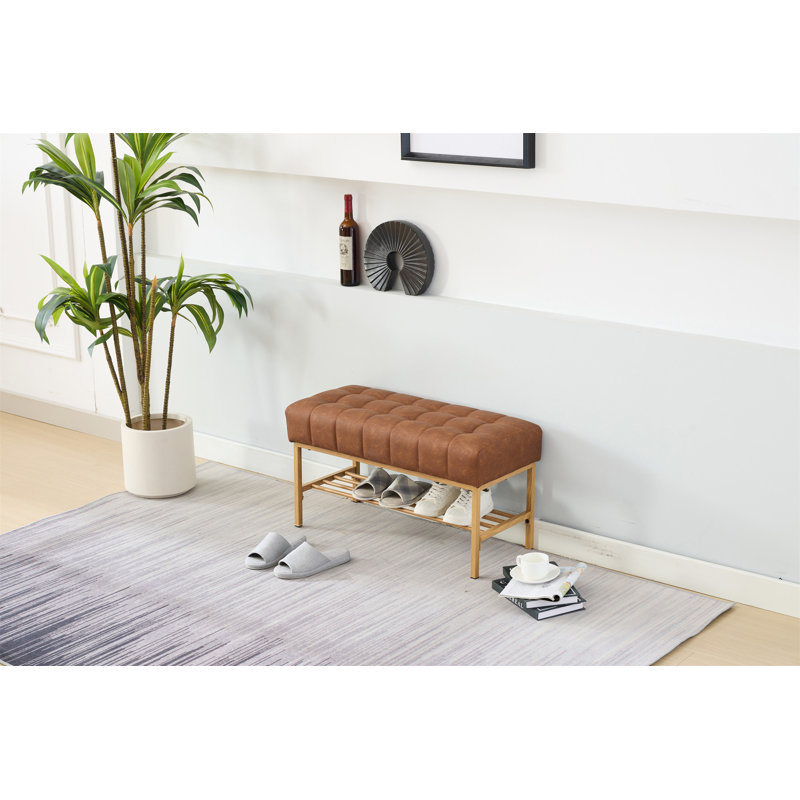 End Of Bed Bench With Shelf,Retro Upholstered Storage Shoe Bench,Modern Bedroom Bench With Metal Legs For Living Room,Entryway,Dining Room,300 Lb