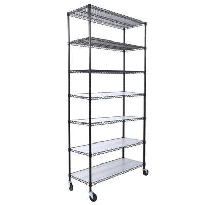 Étagère en métal à 7 niveaux à 7 niveaux, support de rangement réglable robuste de 2450 lb avec roulettes et doublures de tablettes pour garage de cuisine pour sous-sol H 81,5 po x L 48 po x P 18 po