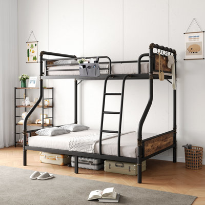 Lunario Metal Twin - Over - Full Convertible Bunk Bed With Safety High Guardrails And Antique Wood Grain by 17 Stories