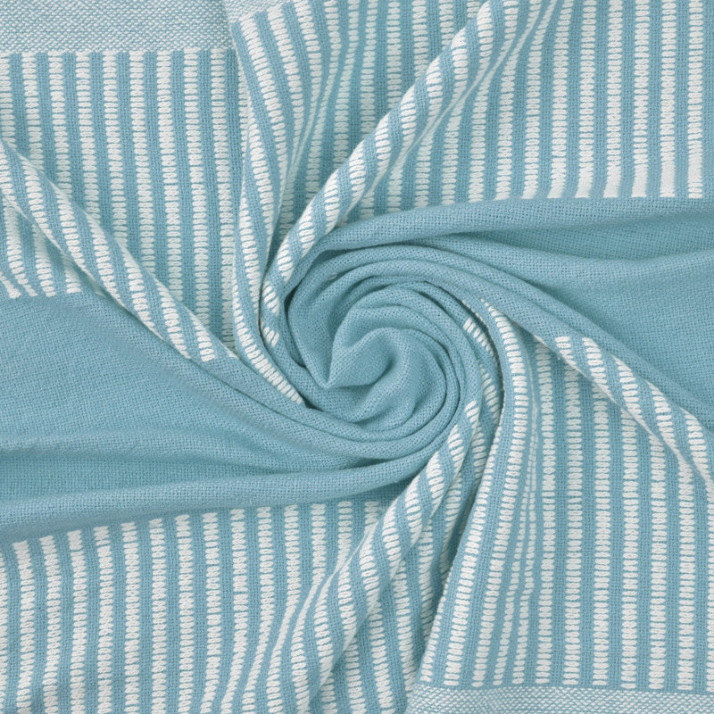 Jeté rayé en coton tissé bleu, Bleu