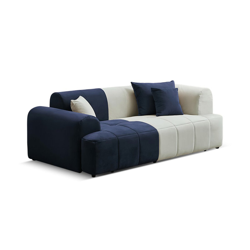 Canapé modulaire en velours blanc, H 25,59 po x l 70,87 po x P 39,37 po, Bleu / blanc