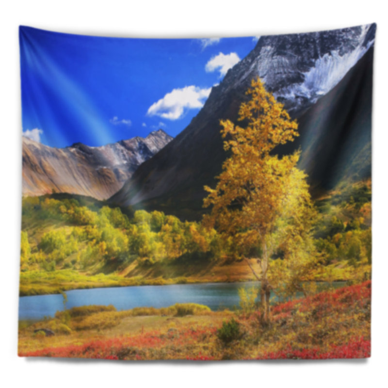 Magnifique tapisserie de paysage des montagnes du Kamthatka, H 50 po x l 60 po