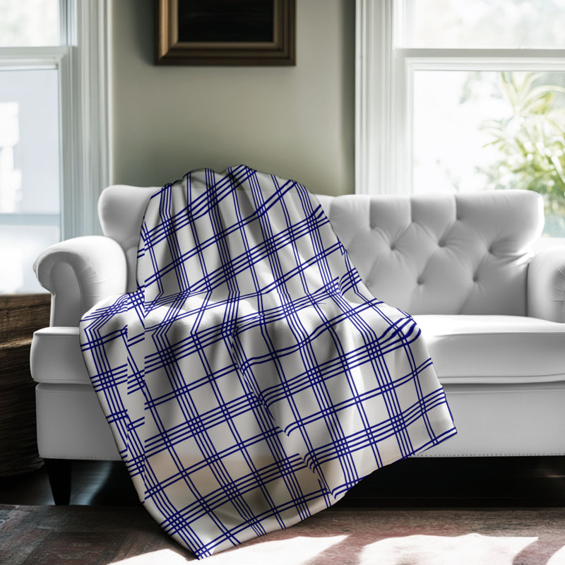 Couverture en sherpa bleu marine à carreaux bleu marine de qualité supérieure, L 50 po x L 60 po
