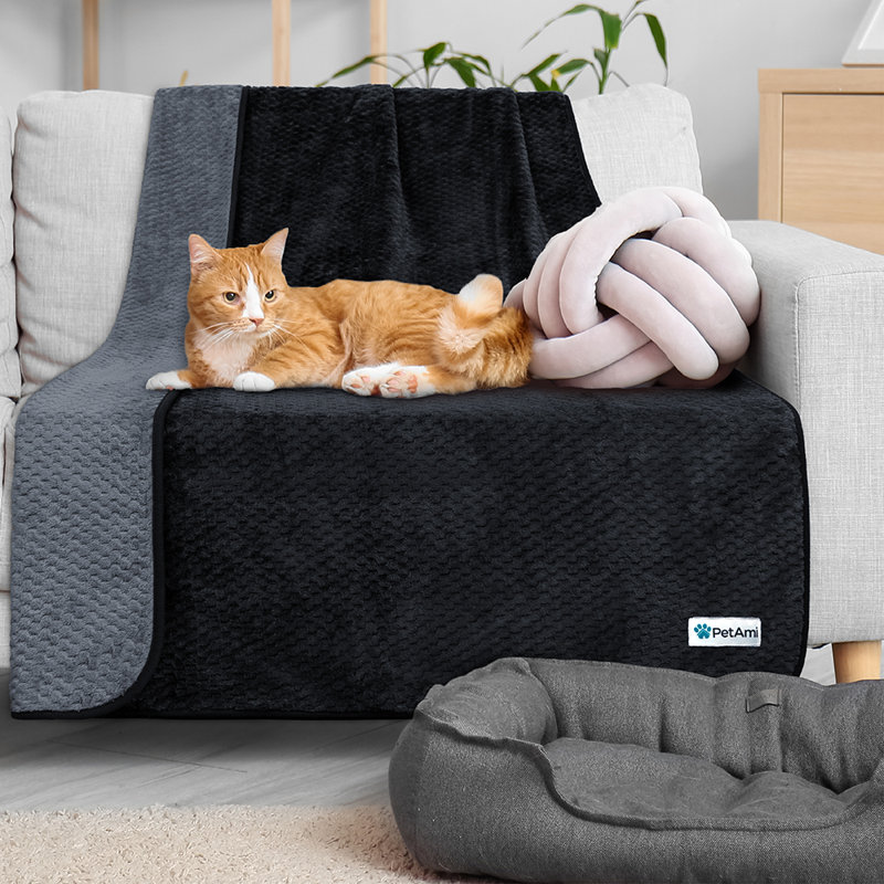 Large Black and Gray Waterproof Fleece Pet Blanket