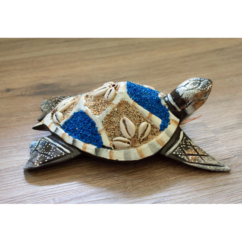 Handmade Coastal Animals Wall Decor on Solid Wood, Blue