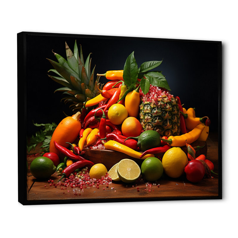 «Caribbean Fruits II», reproduction sur toile, H 16 po x l 32 po, Cadre flottant noir