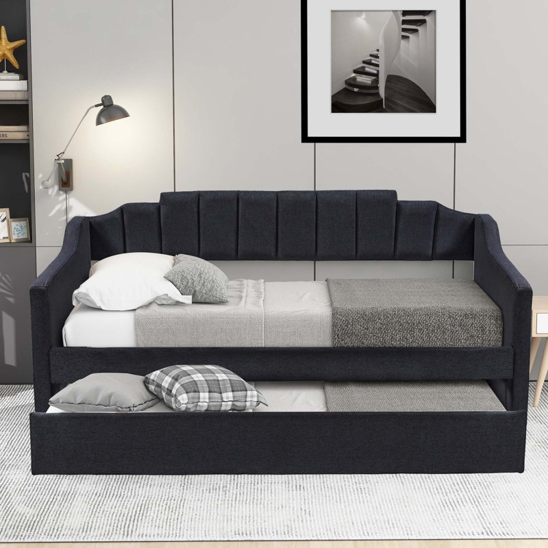 Upholstered Twin Daybed With Trundle, Twin, Black
