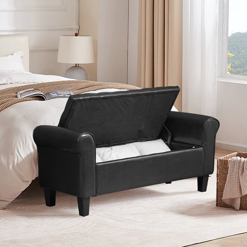 Banc de rangement rembourré Escarleth, Noir
