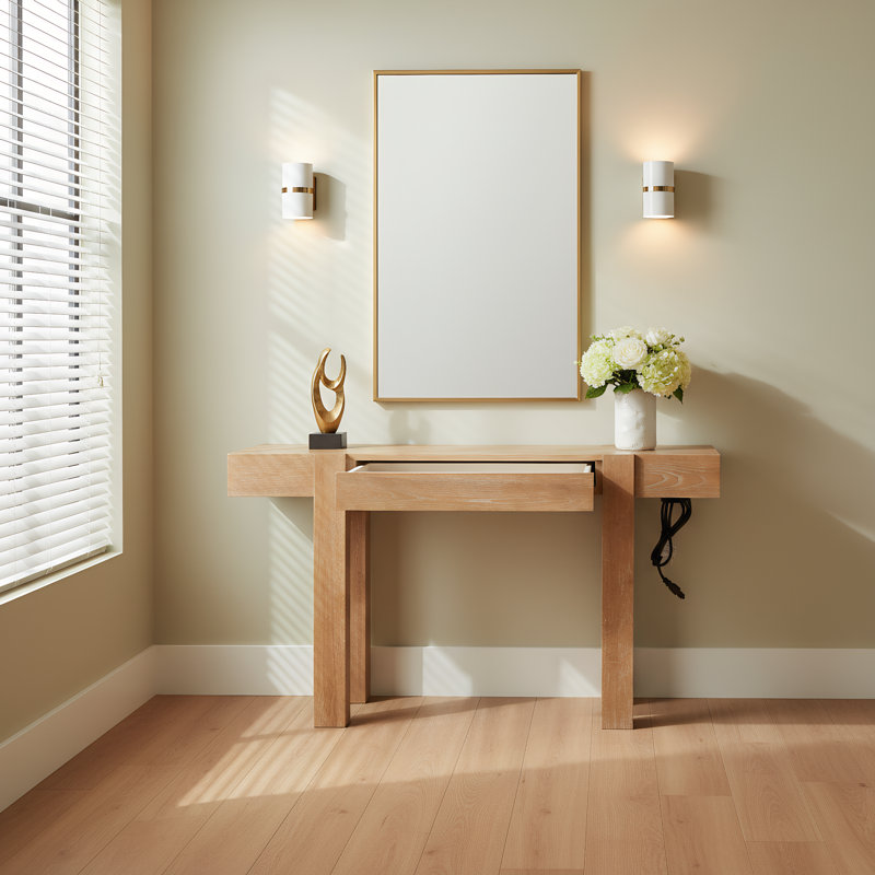 Rustic Entryway Table with Power Outlets and Concealed Storage, Natural, Natural, Natural