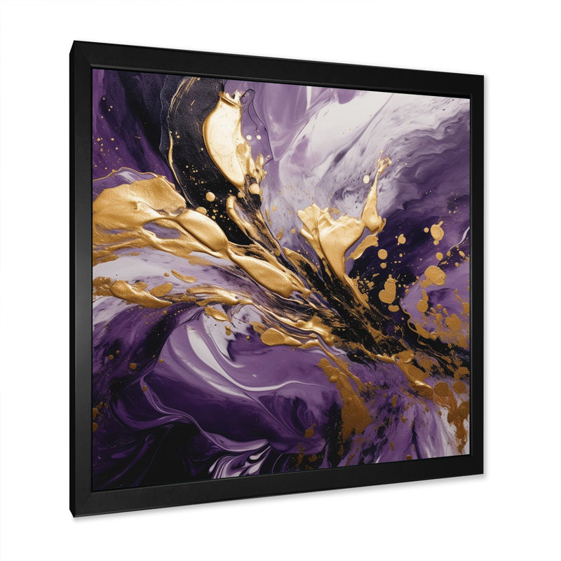 Mauve et or liquide Magic II - art mural abstrait, Noir, H 24 po x l 24 po, Cadre photo unique