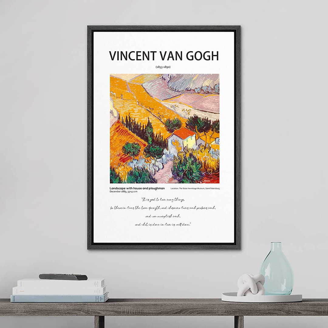 SIGNLEADER Framed Canvas Print Wall Art Vincent Van Gogh Landscape House Ploughman Classic Vintage Illustrations Fine Art Decorative Multicolor For Living Room, Bedroom, Office SIGNLEADER Frame