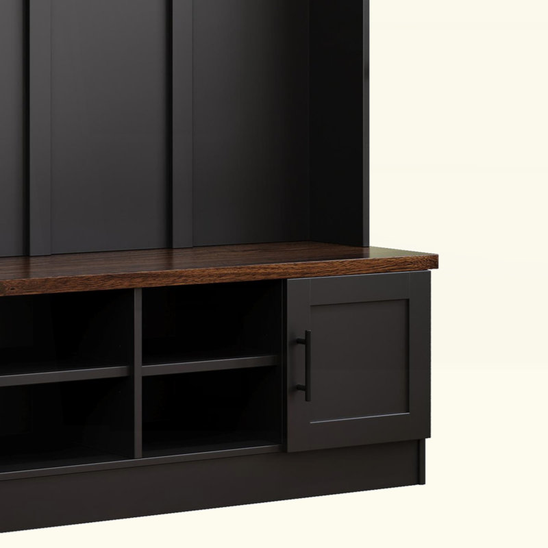 Versatile 3-In-1 Hall Tree With 6 Hooks, Farmhouse Walnut Storage Bench With Adjustable Shelves, 55"W Modern Entryway Coat Rack With Multiple Storage Space For Mudroom, Living Room