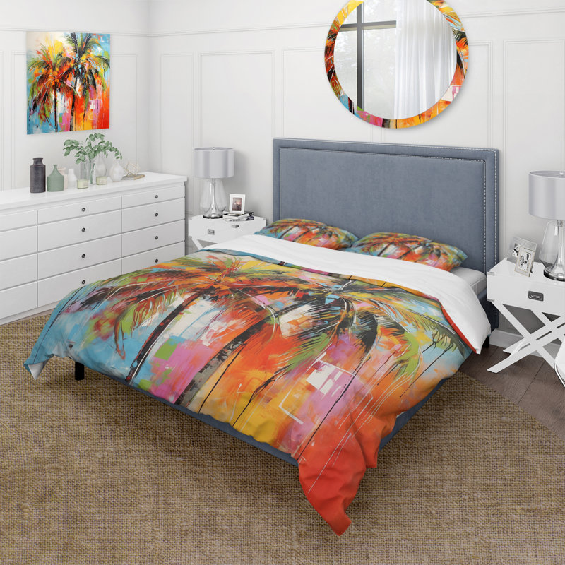 Ensemble de housse de couette Popart Palm Trees I Bedding, Housse de couette simple + 1 taie décorative stan