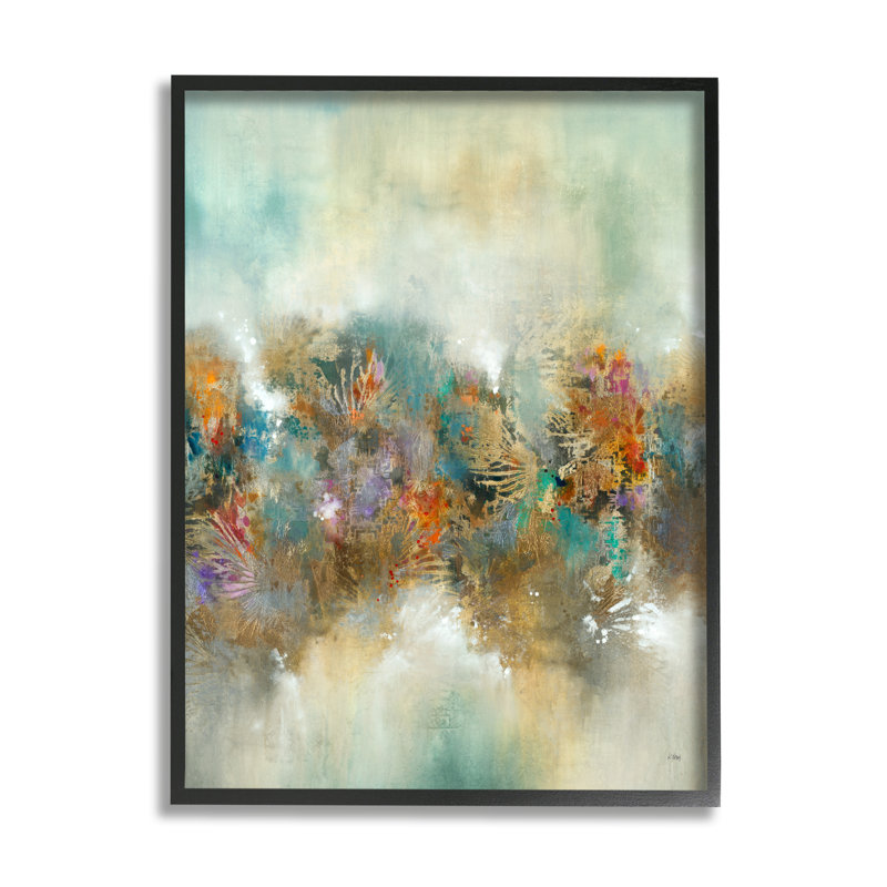 «Vivid Abstract Botanical Bold Glam Détail» par K. Nari - peinture à cadre flottant sur toile, Giclée encadrée noir minuit