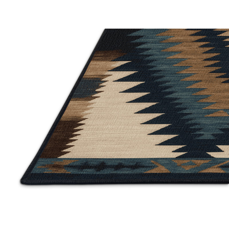 Washable Sierra Peaks Southwestern Area Rug, Round 3'