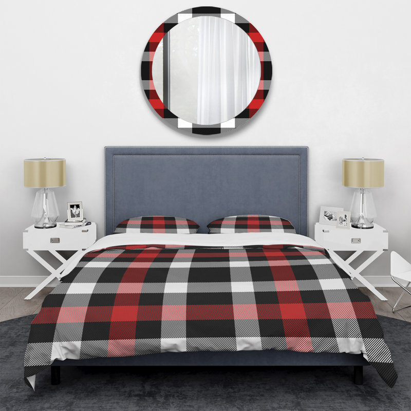 Tartan à carreaux noir et rouge - Ensemble de housse de couette abstrait - Microfibre de polyester
