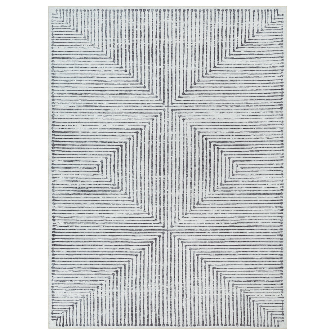 Washable Non-Slip Modern Rug - Ivory / Black - Entryway, Hallway, Bathroom, and Kitchen Ebern Designs Rug 