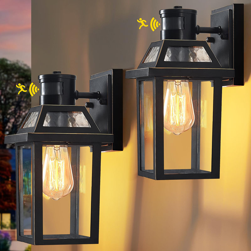 Motion Sensor Outdoor Wall Lights, Porch Light Outdoor 3 Lighting Modes, Dusk to Dawn Exterior Light Fixture, Waterproof, Outside Lights for House Front Door Patio Garage 2 Pack