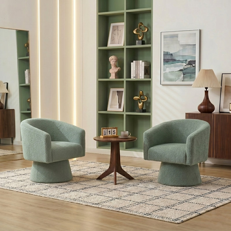 Caleigha Upholstered Swivel Barrel Chair, Green Polyester