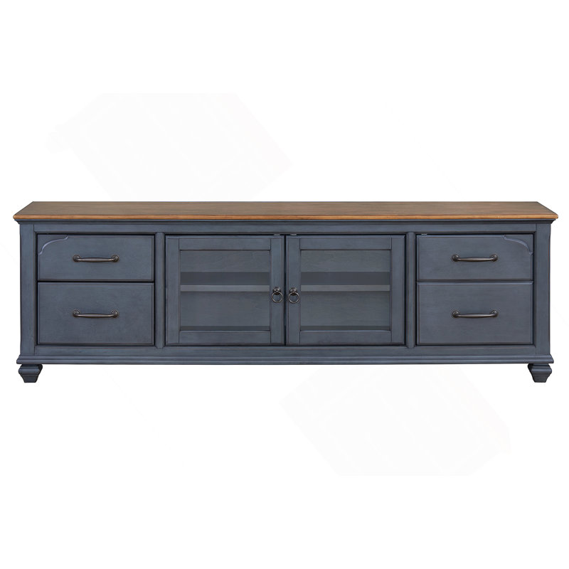 Meuble télé 84 po Americana pour téléviseur de 90 po ou moins, sans assemblage, fini bleu velours côtelé