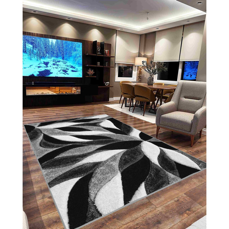Modern Arriola Shag Abstract Geometric Rug For Living Room Bedroom, Round 6'6"