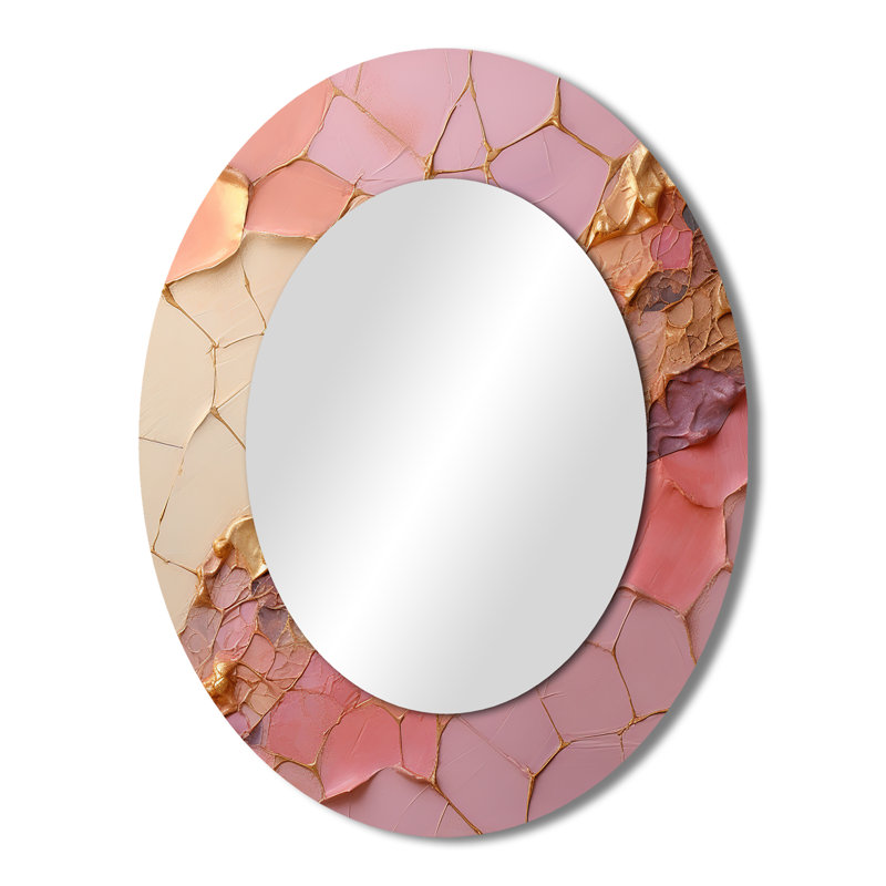 Pink Gold Minimalisme Poteries - Miroir mural ovale moderne rose, 43 po x 33 po