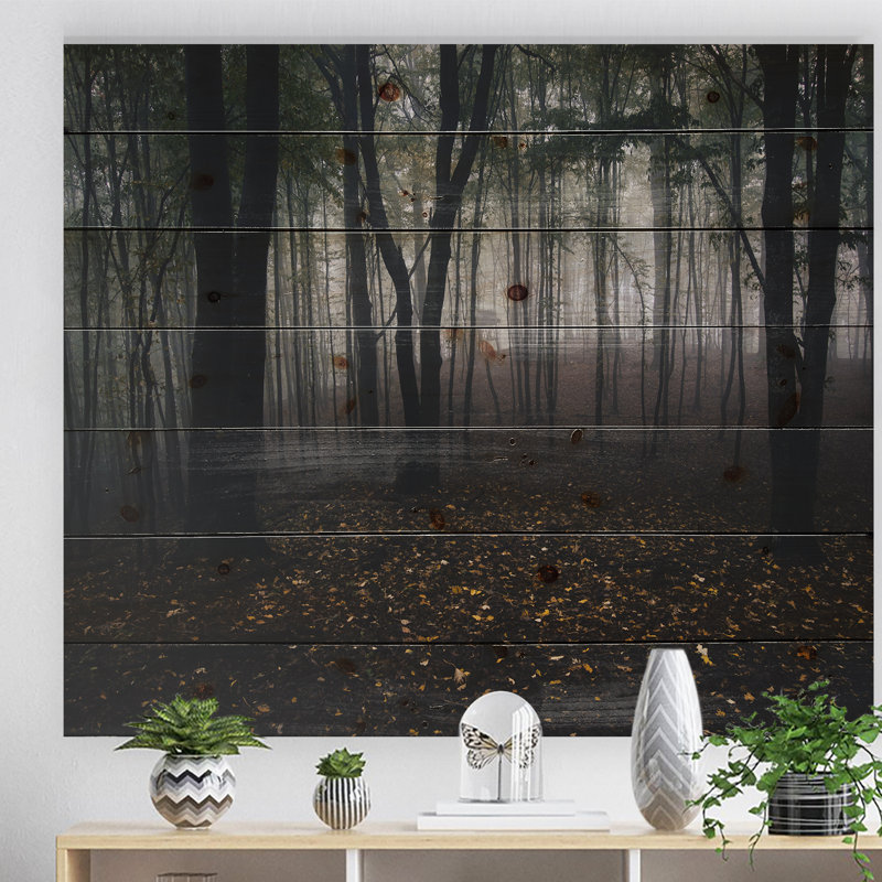" Dark Spooky Misty Wild Forest ", 15" H x 20" W x 1" D, Wood
