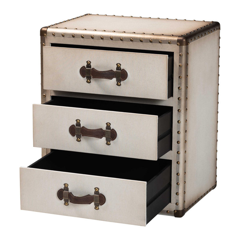 Zachery Baxton Studio Mallison Vintage Canvas 3-Drawer End Table, Beige