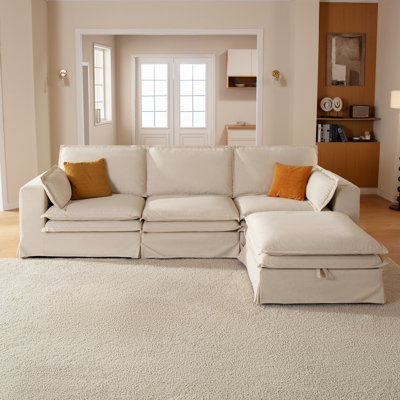 3 Seat L-shaped Pet-Friendly Fabric Oversized Enveloping Feel Double-decker Sofa With A Storage Ottoman