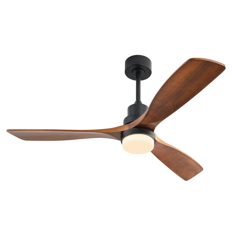 Nicola 52'' 3 - Blade Modern Ceiling Fan with Remote Control and Light Kit, Matte Black/Brown Blades