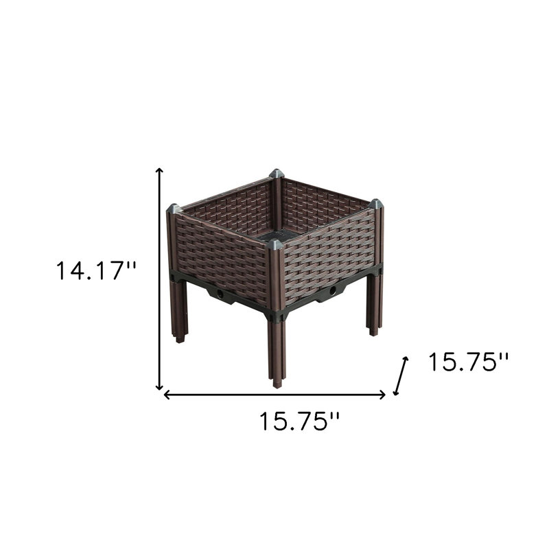 Lit de jardin surélevé carré en plastique robuste brun foncé 16 "X 16"