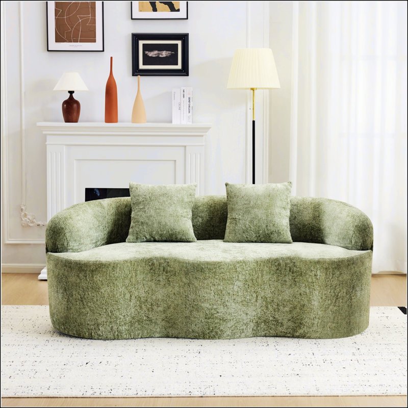 Canapé courbé gris avec accoudoir rond, canapé à compression avec 2 coussins, pour les petits espaces de vie et les chambres à coucher