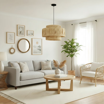 Frese 20" W 3-Light Rattan Drum Chandelier