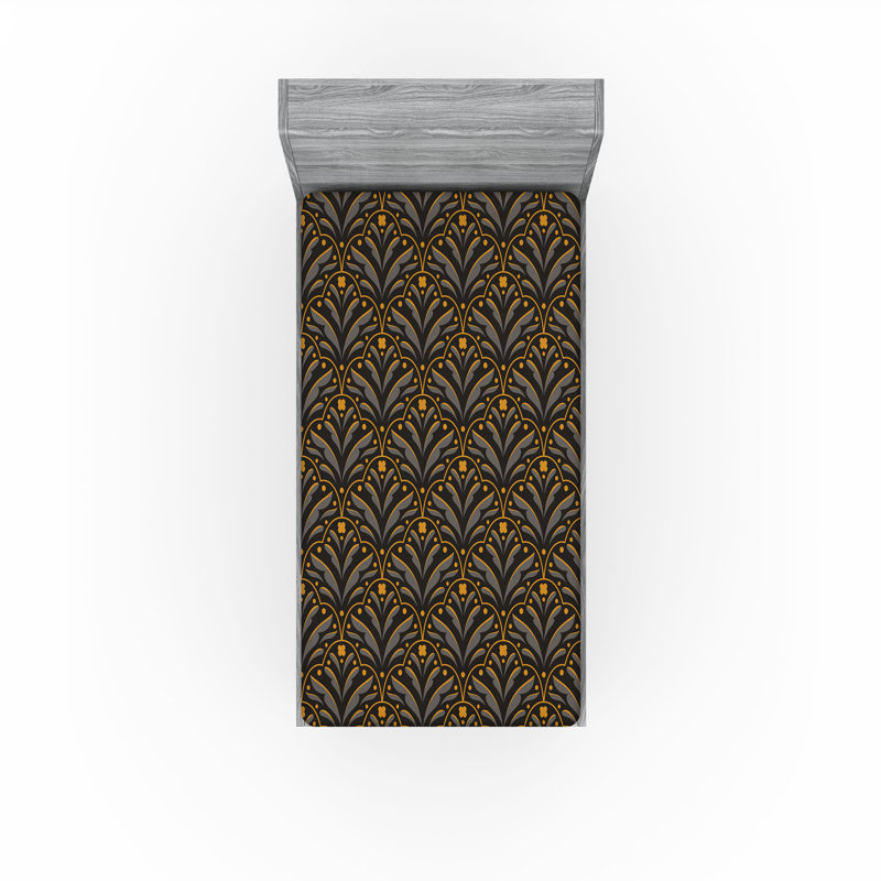 Drap-housse Ambesonne, Drap-housse de taille simple, Jaune souci, gris anthracite, gris / floral