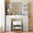 Vanity Desk  Vanity Table With 7 Drawers And 6 Storage Shelves, With Mirror  Stool Dressing Table Marbled White