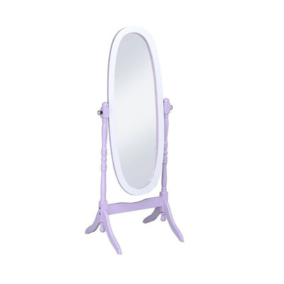 59.25" Tall "Cheval" Standing Oval Mirror with Wooden Frame, Purple and White