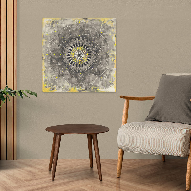 Mandala concentrique gris, art géométrique bohémien, H 24 po x l 24 po