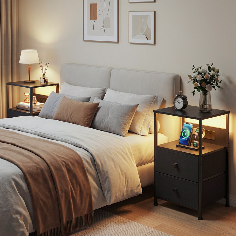 39cm W Metal Bedside Table, Black