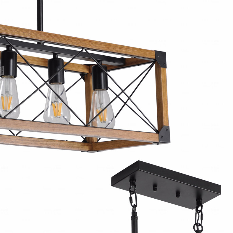 Luminaire suspendu rectangulaire style campagnard à 5 lumières Chandelier