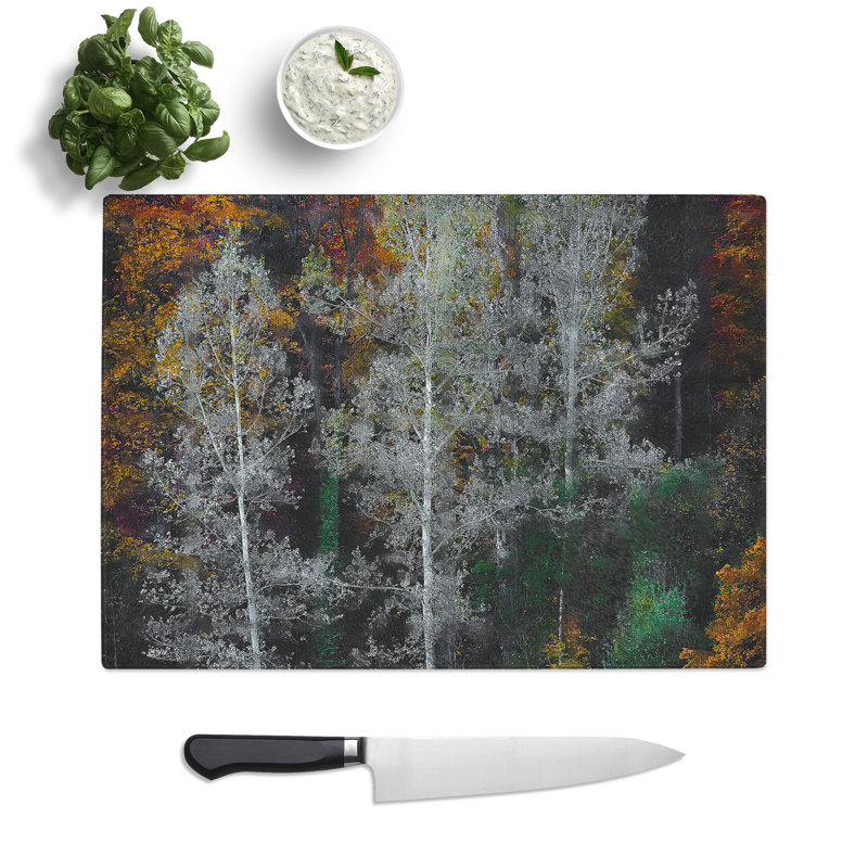 Tempered Glass Autumn Trees in Switzerland Painting Chopping Board, 28.5 cm x 39 cm