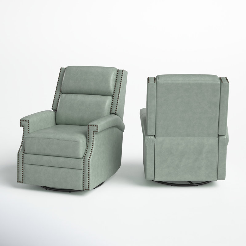 Manning 29.6" Wide Genuine Leather Manual Swivel Rocking Standard Recliner, Sage Genuine Leather