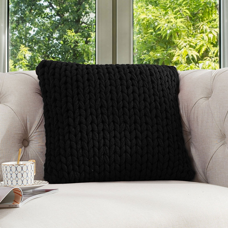  Housse et insert de coussin carré tricoté pour l'extérieur, Noir