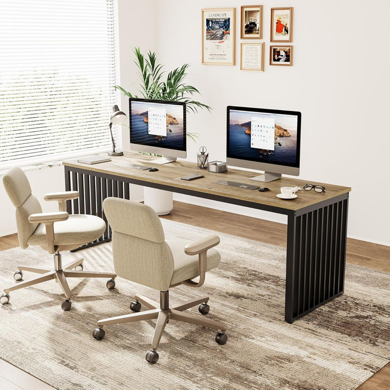 78.74 Inches Double Computer Desk For 2 Person – Extra Long Industrial Workstation With Heavy Duty Metal Frame, Large Dual Study Table For Home Office, Gray And Black Finish