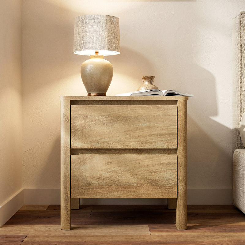 19.7"W 2-Drawer Nightstand, Oak Wood